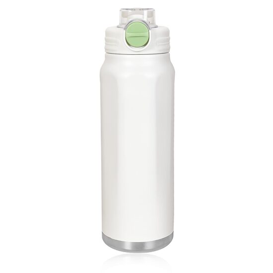 Nerūsējošā tērauda ūdens pudele 950 ml, ar salmiņu, balta