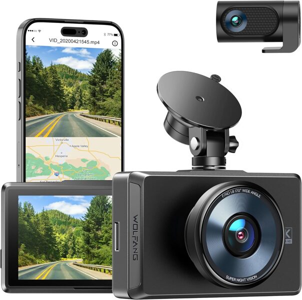 4K Dash Cam priekšā un aizmugurē, ar skārienekrānu